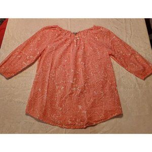 𝅺Croft & Barrow Pink Floral Paisley 3/4 Sleeve Shirt Top Blouse Women's Size M